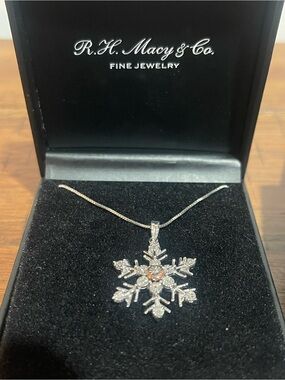 Macy's Silver Snowflake Pendant Necklace with Clear Accents